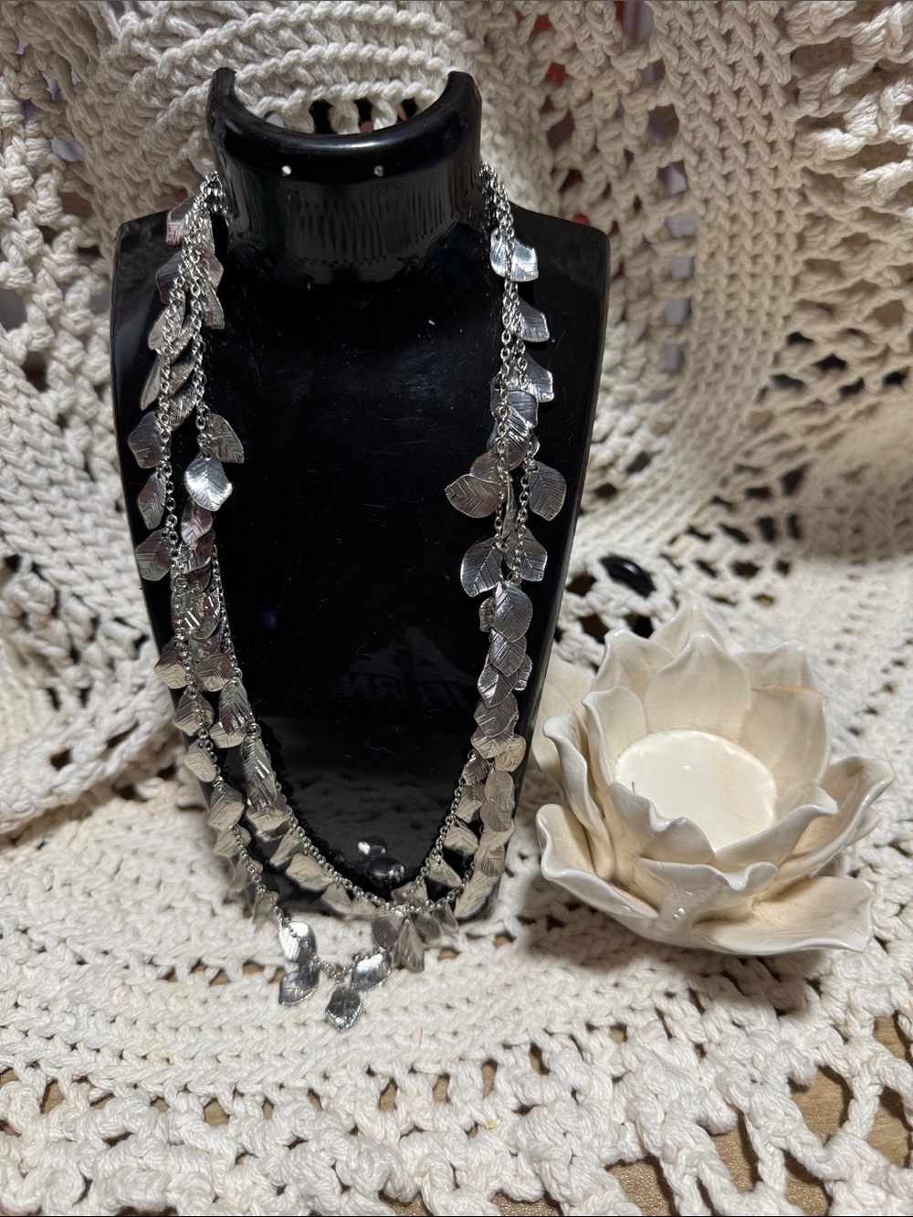 New York & Company Silver Leaf Multi-Strand Necklace